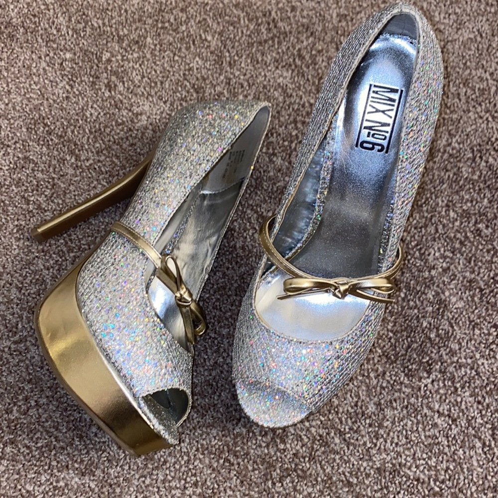 Mix No. 6 Lucy Glitter Peep Toe Platform Heel with Bow